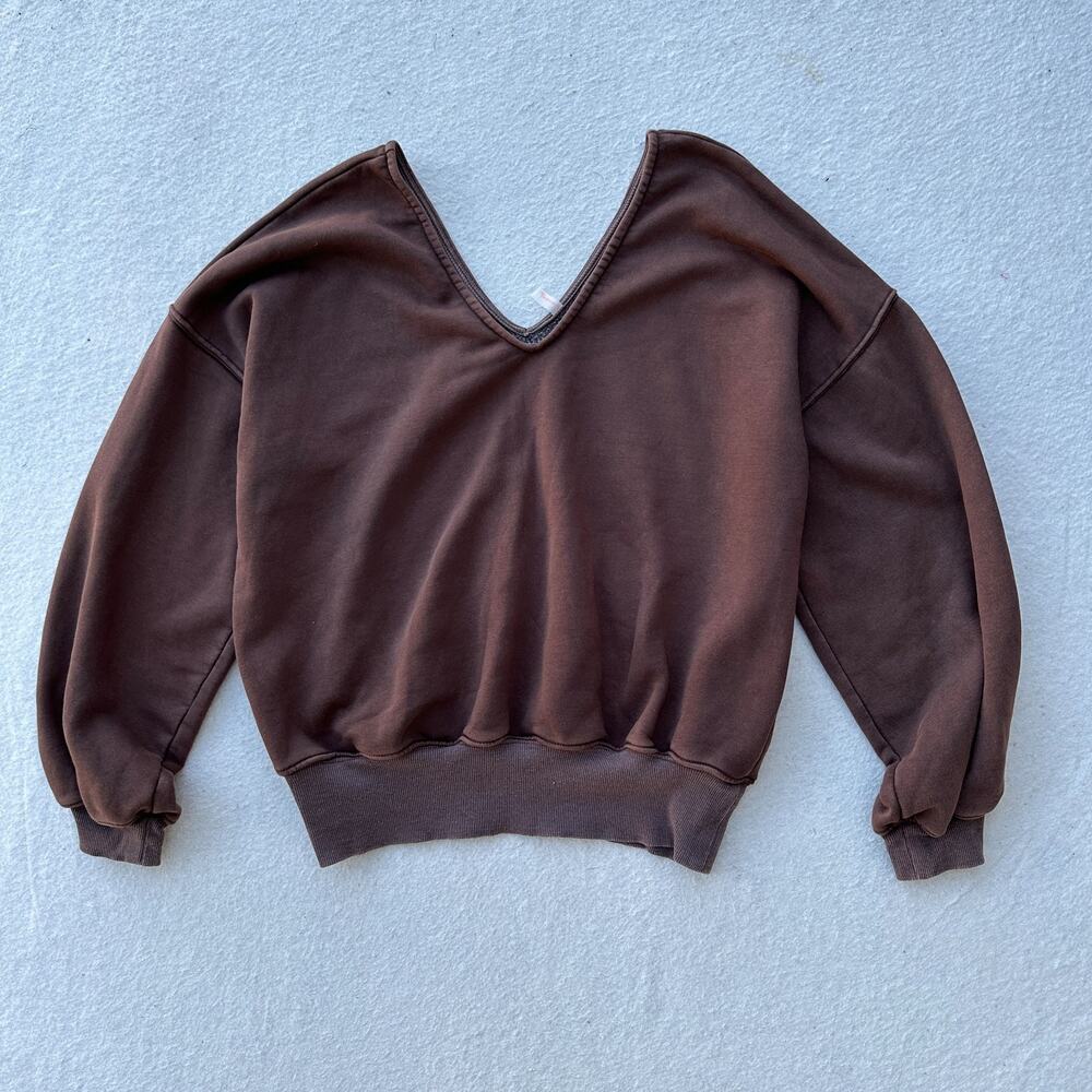 Free People FP Movement V-Neck Sweatshirt Women's Brown Oversized No Size Tag